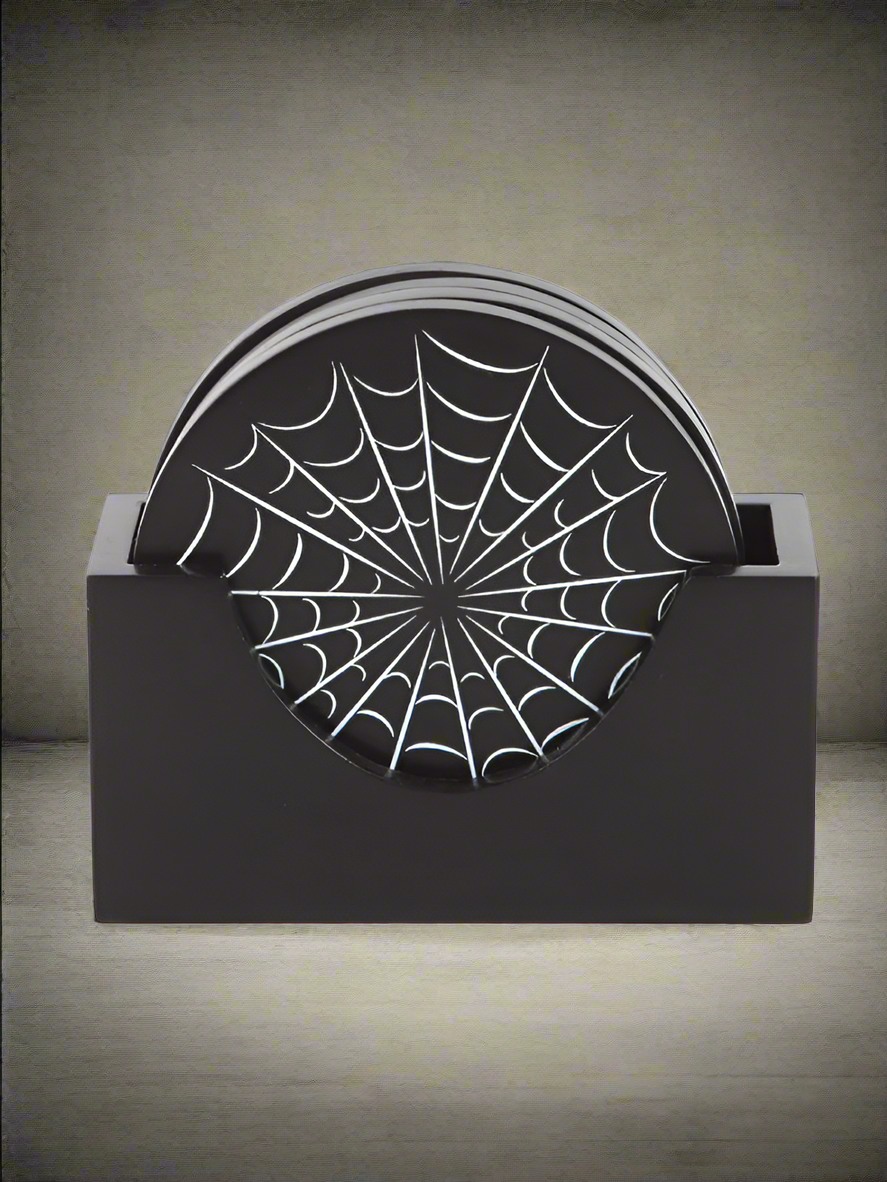 Spider webb gothic black coasters